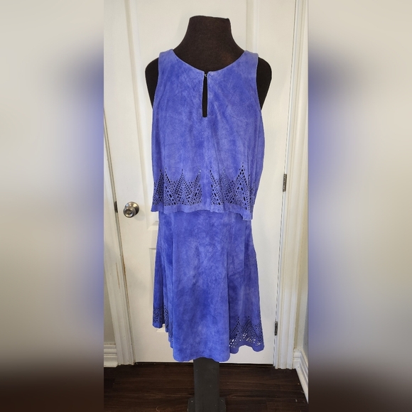 NWT Elegant Blue Leather Parker Dress Size Small - Picture 3 of 9